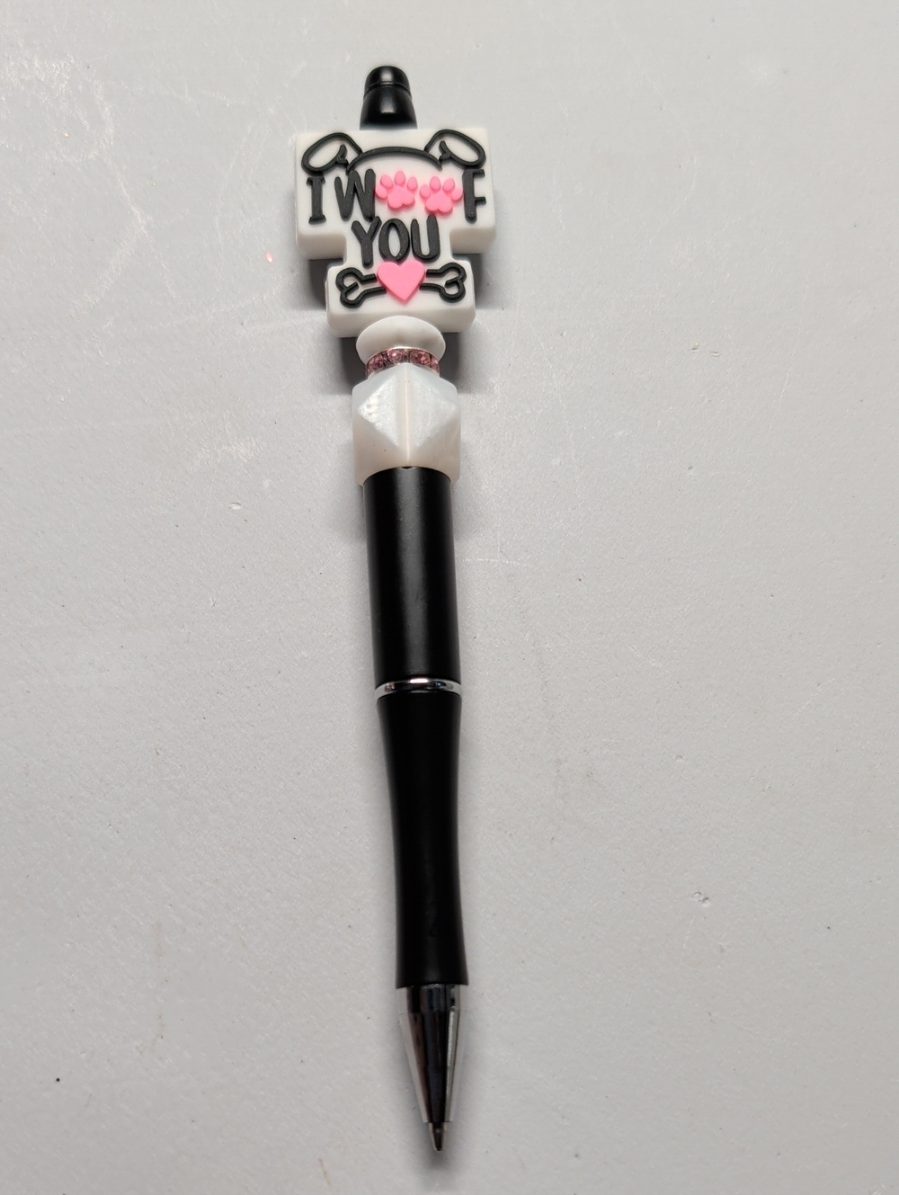 Hand Crafted Black and White Cute Paw I WOOF You Decorative Pen